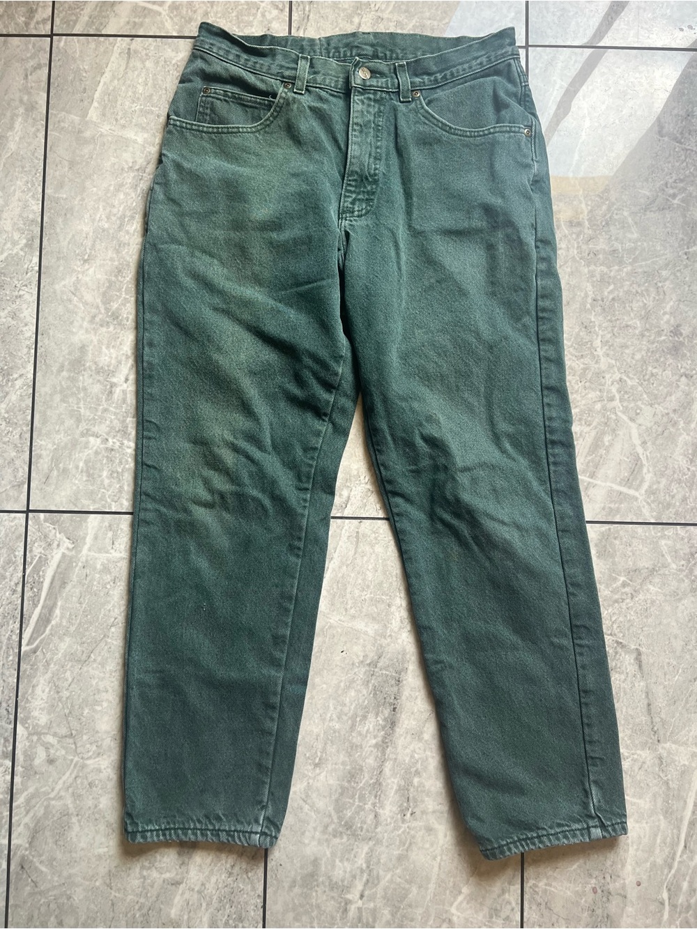 L.L. Bean Vintage 90s Fleece Flannel Lined Green Denim Jeans Made in USA 33x30